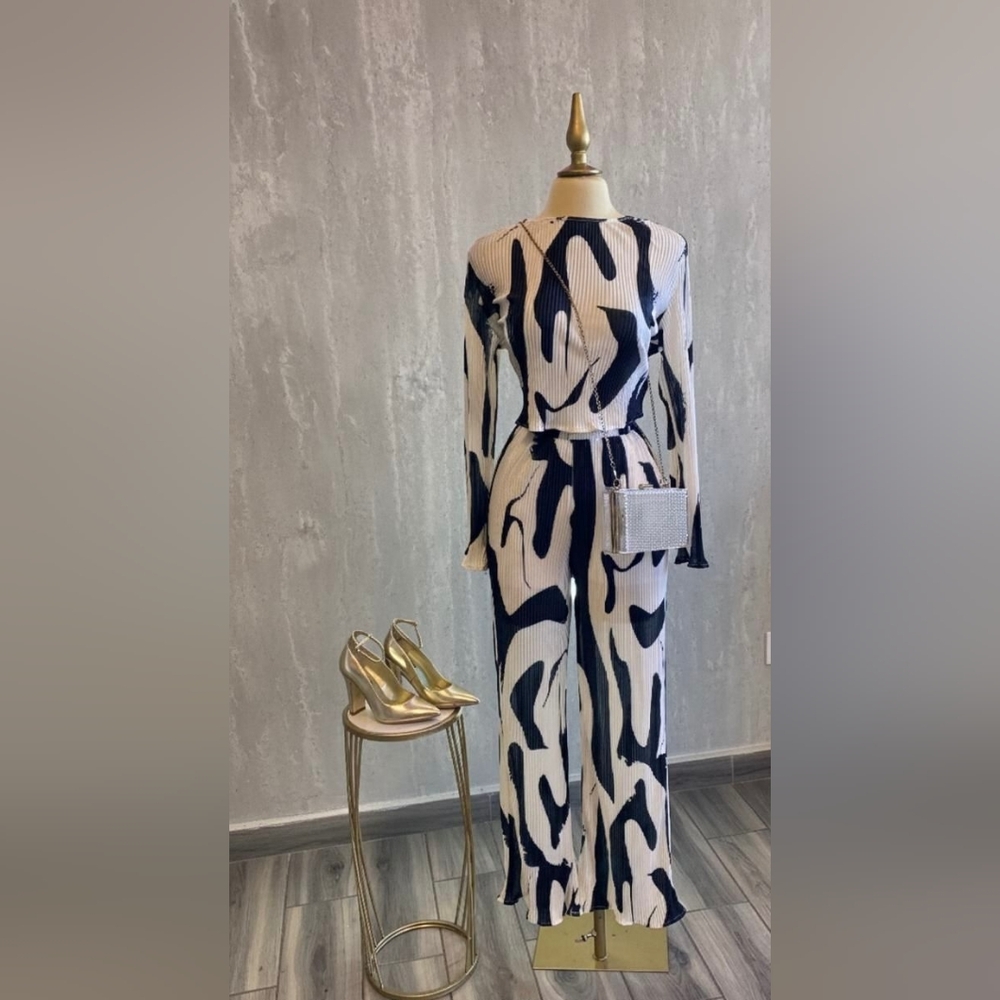 Stylish Long Sleeve Navy and White Dress